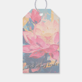 Etiquetas Para Regalos Pink Lotus Water Lily Acrylic Painted Floral