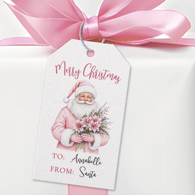 Etiquetas Para Regalos Pink Santa Christmas (Pink Santa Merry Christmas Gift Tags)