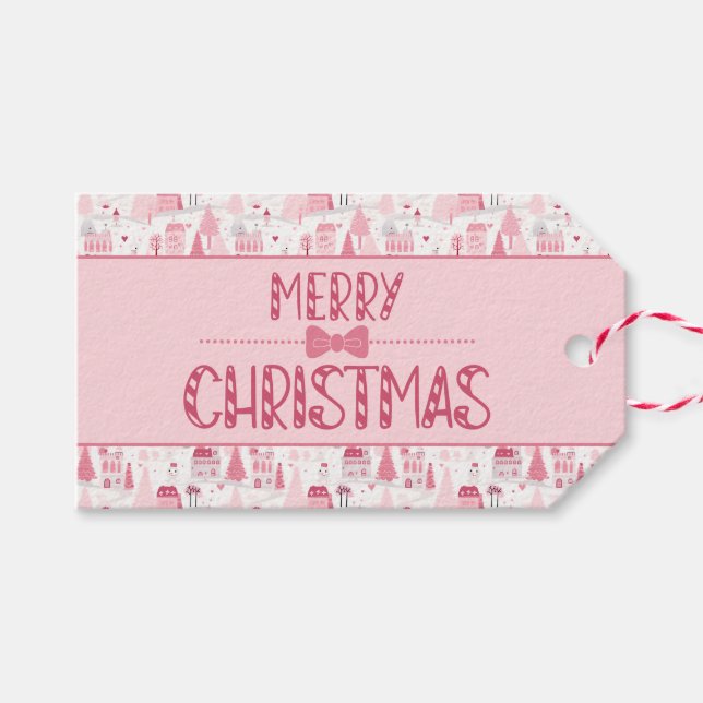 Etiquetas Para Regalos Pink Snowy Village (Frente (Horizontal))