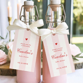Etiquetas Para Regalos Pink Stripe Heart Valentine Baby Shower Favor