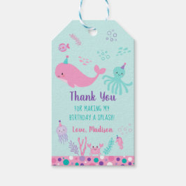 Etiquetas Para Regalos Pink Under the Sea Nautical Whale Cumpleaños