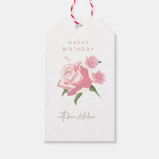 Etiquetas Para Regalos Pink Watercolor Rose Flower  Birthday