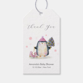 Etiquetas Para Regalos Pink Winter Woodland Skate Penguin Baby Shower