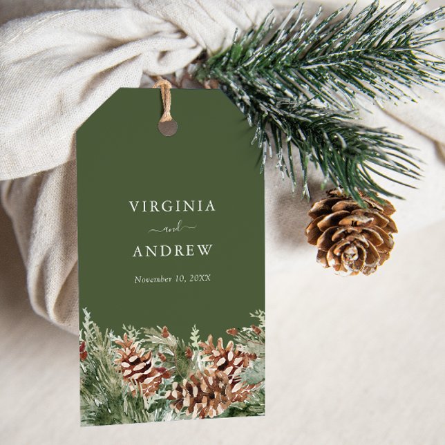 Etiquetas Para Regalos Pino verde (Green Watercolor Evergreen Pine Gift Tags by Painted Paperie
)