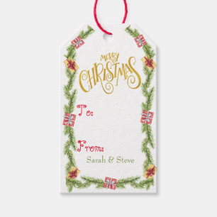 Etiquetas Para Regalos Pino y regalo festivo - Feliz Navidad de oro