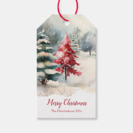 Etiquetas Para Regalos Pinos de Navidad rojos y verdes