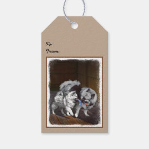 Etiquetas Para Regalos Pintado Keeshond Playtime - Arte Perro Original.