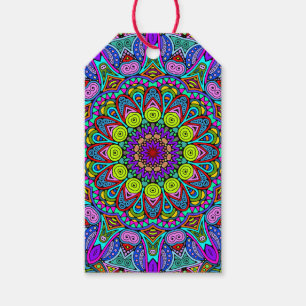 Etiquetas Para Regalos Pintado manual Mandala Clock Face 4