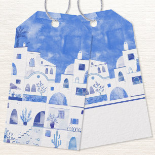 Etiquetas Para Regalos Pintura de color de agua de Oia Santorini