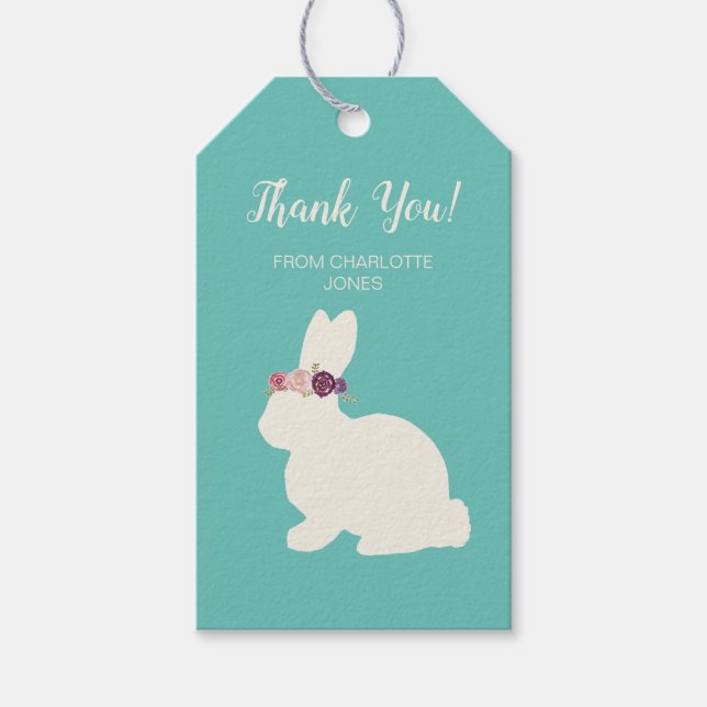 Etiquetas Para Regalos Pintura de conejo de agradecimiento con diadema de (Anverso)