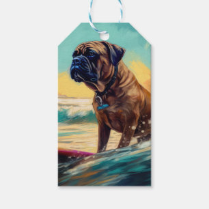 Etiquetas Para Regalos Pintura de surf en la playa de Bullmastiff