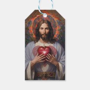 Etiquetas Para Regalos Pintura sagrada del aceite del corazón de Jesús
