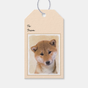 Etiquetas Para Regalos Pintura Shiba Inu (roja) - Arte Perro Original