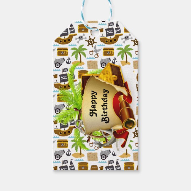 Etiquetas Para Regalos Pirata Feliz Cumpleaños (Anverso)