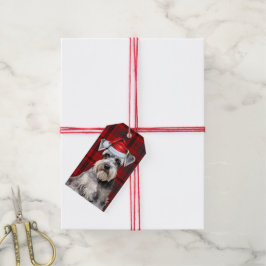 Etiquetas Para Regalos Plaid de fiesta con un perro Schnauzer Navidad
