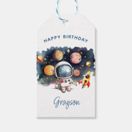 Etiquetas Para Regalos Planetas del Espacio Exterior Feliz Cumpleaños