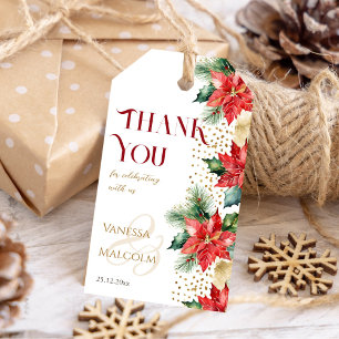 Etiquetas Para Regalos Plantilla de oro de poinsettia de bodas de inviern
