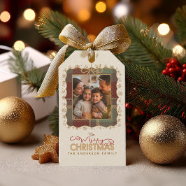 Etiquetas Para Regalos Plantilla de una foto de Navidad con ribete de tar