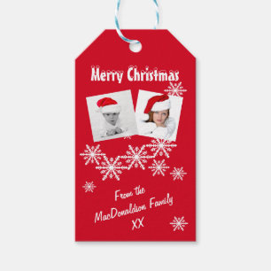 Etiquetas Para Regalos Plantilla roja de la foto de las Felices Navidad