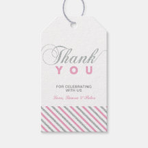 Plata y rosa | Partido moderno Favor Gracias Etiqu