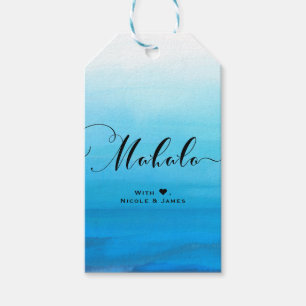 Etiquetas Para Regalos Playa de Acuarela Azul Chic Tropical MAHALO ALOHA