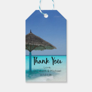 Etiquetas Para Regalos Playa tropical con Boda de paraguas gracias