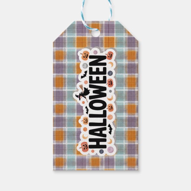 Etiquetas Para Regalos Playful Halloween Plaid (Anverso)