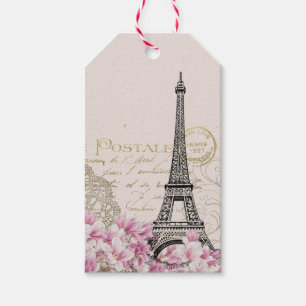 Etiquetas Para Regalos Plaza de la Torre Eifel de París Rosas Rosadas Vin