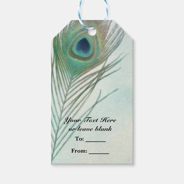 Etiquetas Para Regalos Pluma de pavo real Boho Chic Acuarela Fiesta perso (Anverso)