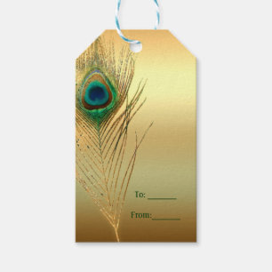 Etiquetas Para Regalos Pluma de pavo real dorado exótico boho chic favor 
