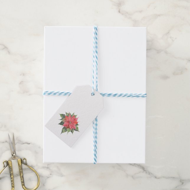 Etiquetas Para Regalos Poinsettia (Con cuerda)