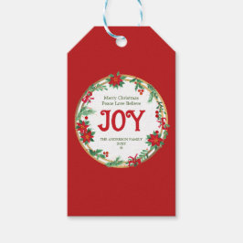 Etiquetas Para Regalos Poinsettia blanca roja Wreath Retro Feliz Navidad