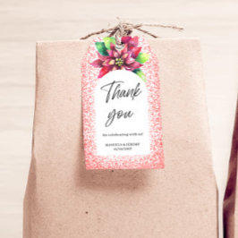 Etiquetas Para Regalos Poinsettia de Purpurina Roja de Navidad Agradecimi