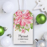 Etiquetas Para Regalos Poinsettia Floral Christmas Holiday Favor<br><div class="desc">Pink poinsettia,  winter flowers,  pines and holly leaves,  these holiday Christmas party favor gift tags are perfect for wedding favors,  home party,  office party,  holiday dinner party,  or any other winter season occasion. MATCHING items in our store.</div>