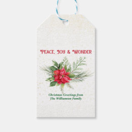 Etiquetas Para Regalos Poinsettia Roja Navidad Paz Alegría y Maravilla