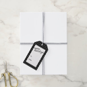 Etiquetas Para Regalos Polkadots blancos de Moda simple sobre negro