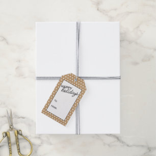 Etiquetas Para Regalos Polkadots Blancos Sobre Textura De Papel De Kraft