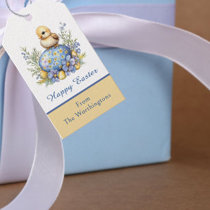 Etiquetas Para Regalos Pollito Feliz Pascua Huevo Azul Amarillo Flores