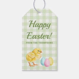 Etiquetas Para Regalos Pollito y huevos de acuarela sobre verde Feliz Pas