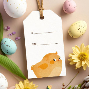Etiquetas Para Regalos Pollo de Pascua en naranja para una celebración en