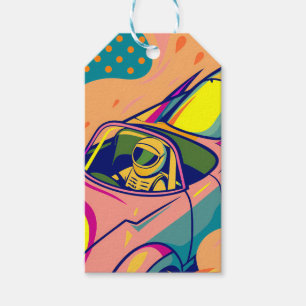 Etiquetas Para Regalos Pop Art Astronaut Driving Rocket Car