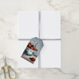 Etiquetas Para Regalos Porcelana Azul y Cerezas