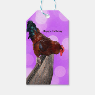 Etiquetas Para Regalos Posado con Majestad: Gallo en Resplandor Morado So