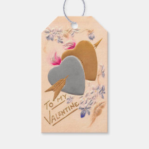 Etiquetas Para Regalos Postales de San Valentín Vintage Silver y Gold