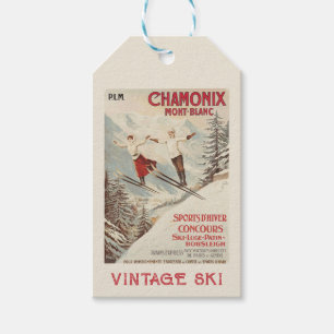 Etiquetas Para Regalos Poster de esquí francés Chamonix Mont Blanc Vintag
