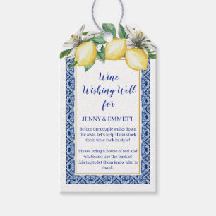 Etiquetas Para Regalos Pozo de Deseos de Vino de Baldosa Azul Limón Despe