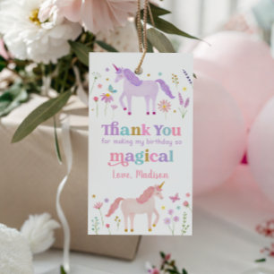 Etiquetas Para Regalos Pradera de Unicornio Cumpleaños Rosa Pastel Dorado
