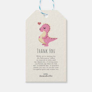 Etiquetas Para Regalos Preggosaurus Dinosaur Niña Shower Bebé Gracias