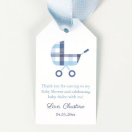 Etiquetas Para Regalos Preppy Blue Plaid Stroller Boy Baby Shower Favor