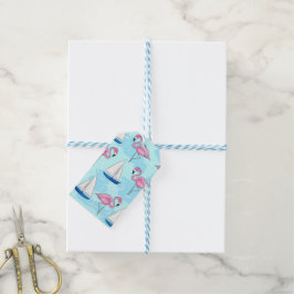 Etiquetas Para Regalos Preppy de barco de vela azul Flamingo rosa